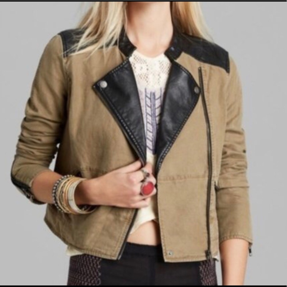 Free People Linen and Faux leather Jacket